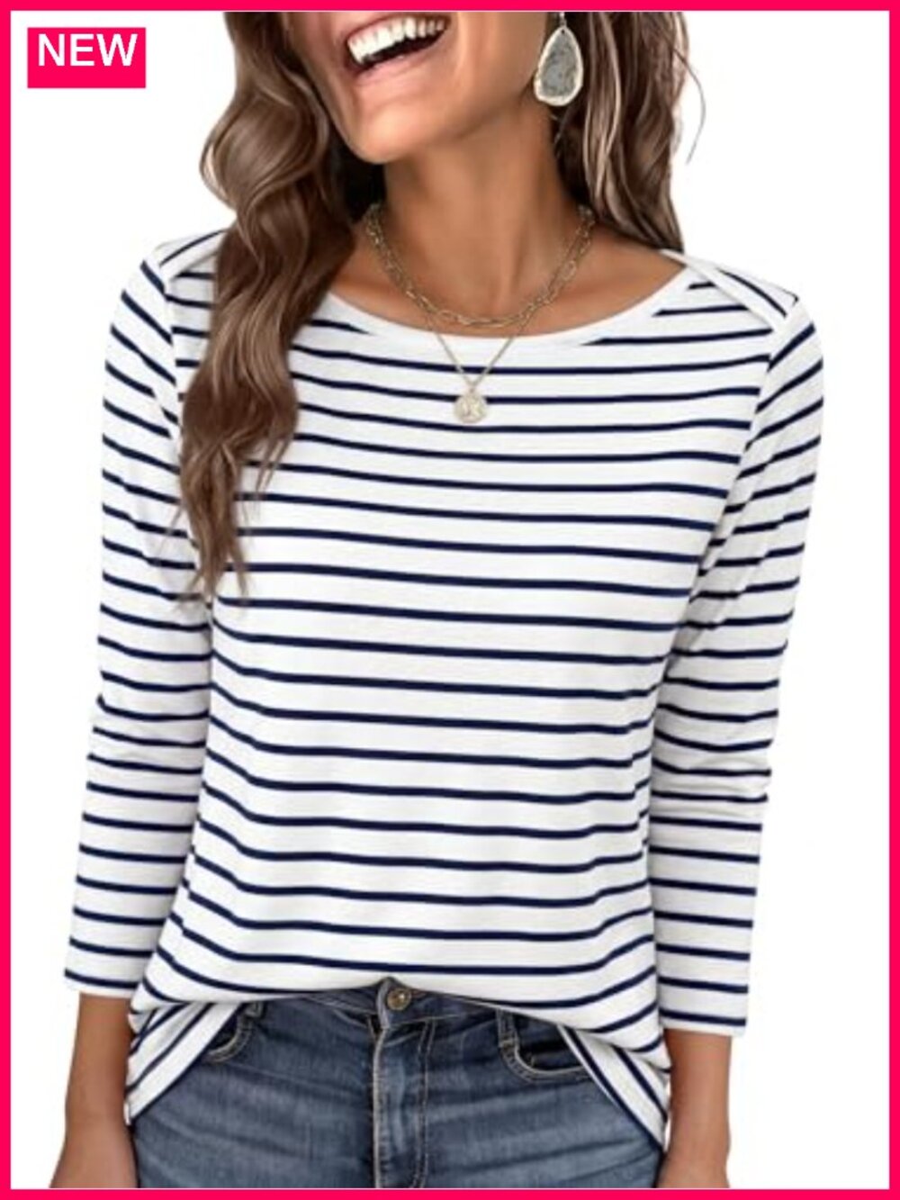 Womens Boat Neck 3/4 Sleeve Top Rayon Blend Fall Casual Shirt
